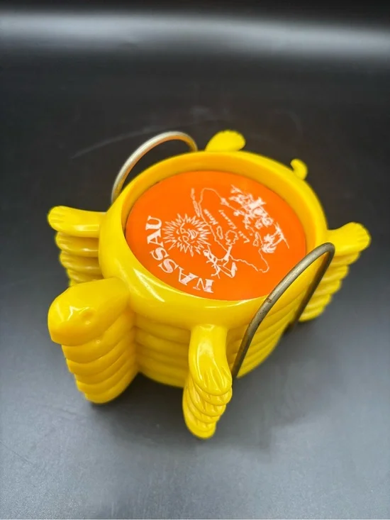 Vintage Coasters Turtles Souvenir Nassau Bahamas 1970s Plastic Yellow Set of 6
