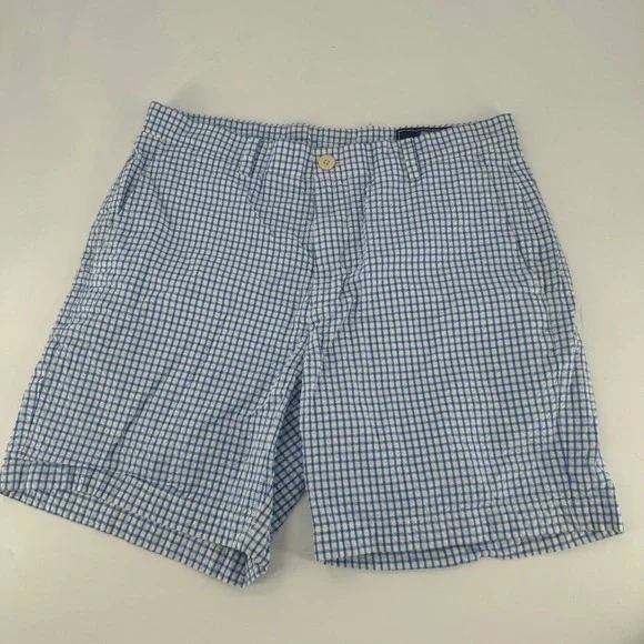 Vineyard Vines Mens 33 Gingham Seersucker Breaker Shorts Blue White Cotton