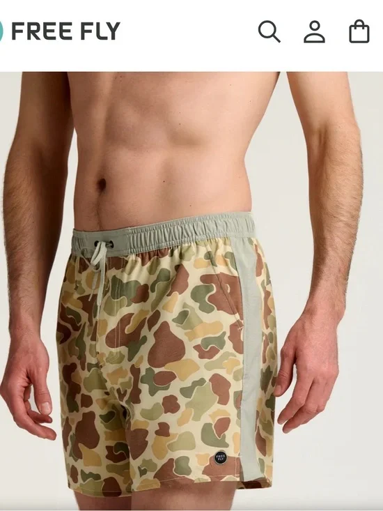 Free Fly Apparel Men’s Camo Athletic BoardShorts - Beige, Green & Brown