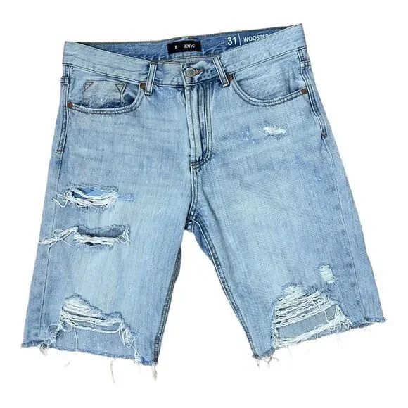 Blank NYC Men's Blue Jean Denim Wooster Shorts Size 31 Distressed