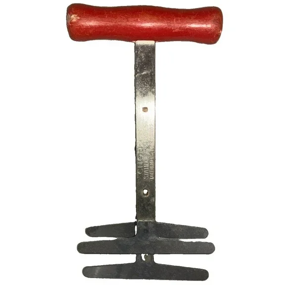 Vintage FOLEY Chopper Spring Loaded 3 Blades Red Wood Handle Rustic Farmhouse