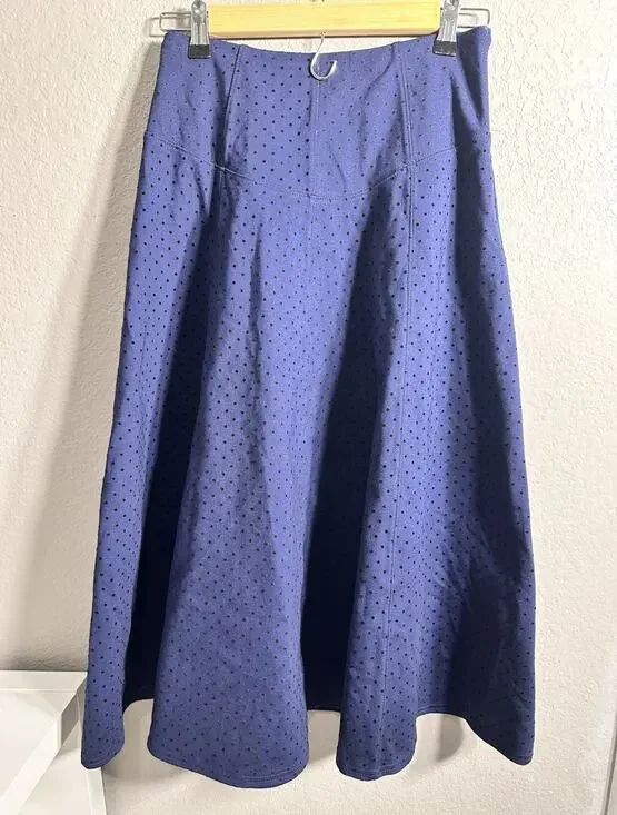 Maeve by Anthropologie‎ Blue/Black Polka Dot A-Line Midi Skirt Zip Size 2