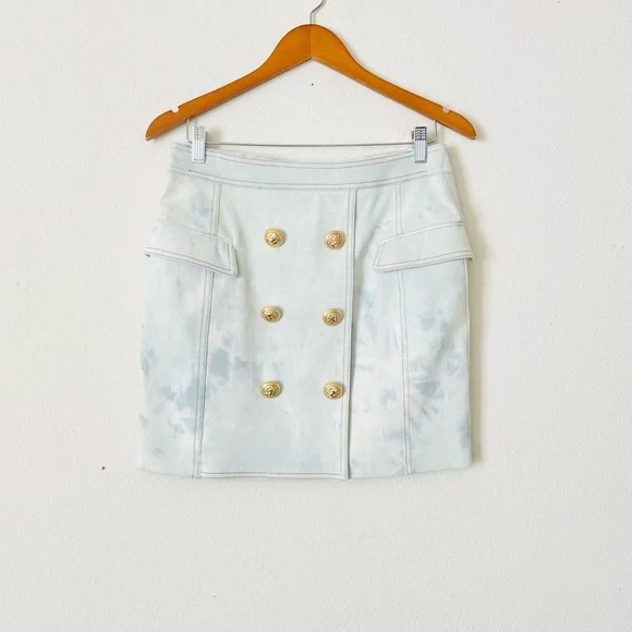 Balmain Paris EU SIZE 42 denim tiedye button mini skirt