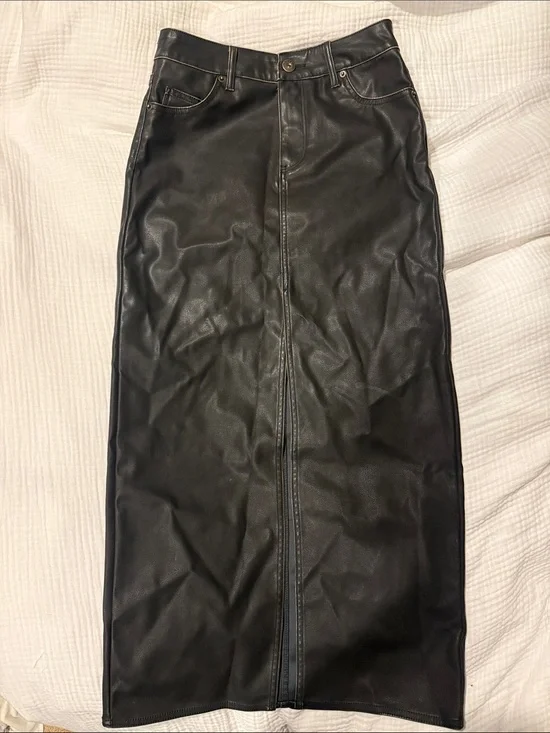 Faux Leather Pencil Slit Skirt