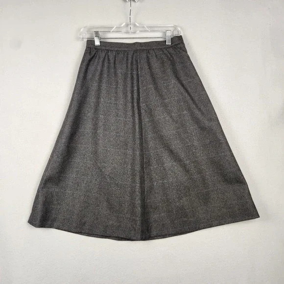 Vintage Wool Skirt Womens‎ 10 Gray Windowpane Plaid A-Line Midi Side Zip 90s