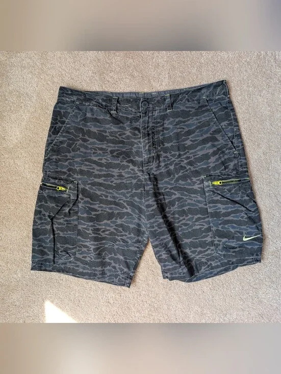 Nike The Athletic Dept. Y2K Gray Black Blue Neon Duck Camo Cargo Shorts