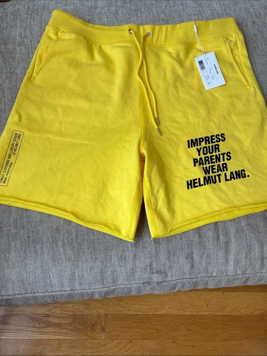 Rare Helmut Lang Bright Yellow Graphic Cotton Shorts