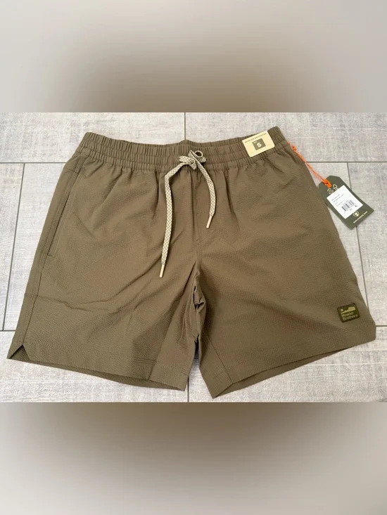 Howler Brothers Mens Small Salado Shorts Seersucker Capers Brown Quick Dry Nylon