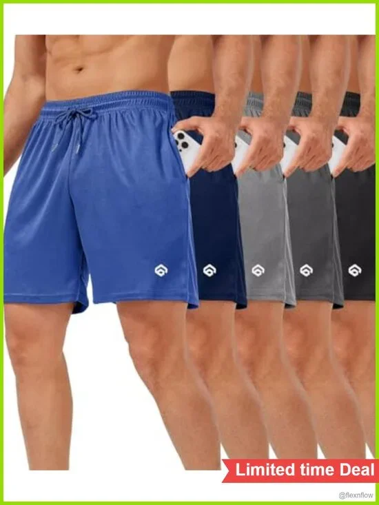 5 Pack Mens Quick Dry Athletic Shorts 5 Inch Mesh Running with Pockets
