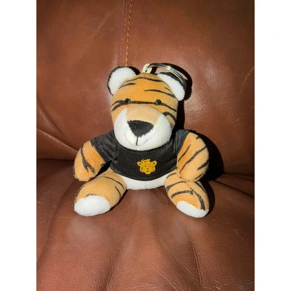 Plush Mizzou Tiger Keychain with Black Mascot T-Shirt Orange Striped Bag Charm