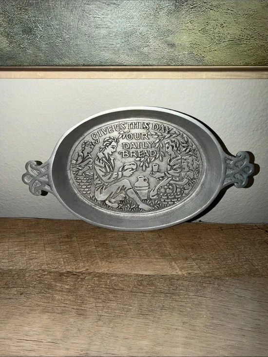 Silver-Tone Decorative Wall Vintage serving- 'Give Us This Day Your Daily Bread'