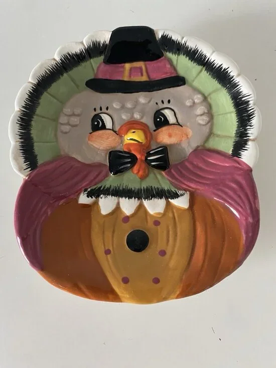 Johanna Parker Fall Thanksgiving Turkey Pilgrim Hat Ceramic Spoon Rest NEW