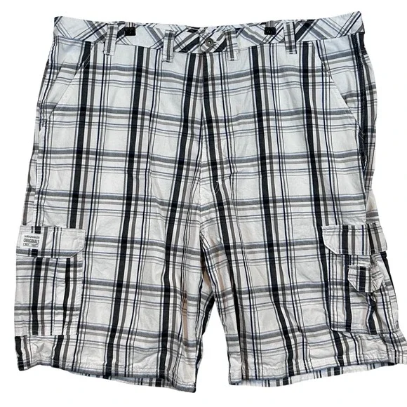 Wrangler Originals Mens Plaid Cargo Shorts Grey Bermuda Loose‎ Fit 46 Gorpcore