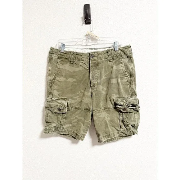 Abercrombie & Fitch Y2K‎ Mens Camo Cargo Shorts Utility Button Fly Green Sz 34