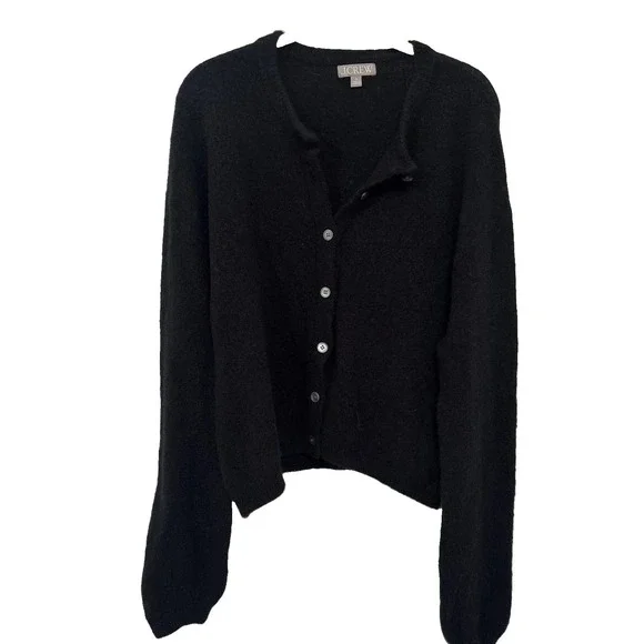 J Crew Womens Cardigan Sweater Wool Blend Cropped Button Front Sz M Black Soft