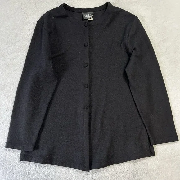 Eileen Fisher Womens Size S Black Long Sleeve Wool Cardigan Sweater (J8)