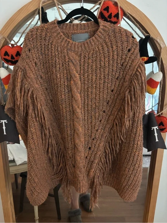 Anthropologie Marled Fringe Poncho