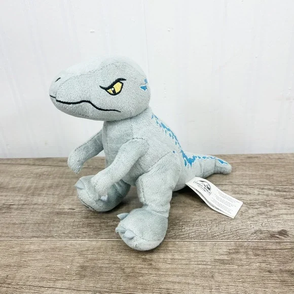 Jurassic World Blue Velociraptor Plush Grey Blue Stripe Dinosaur Toy 7 Inch