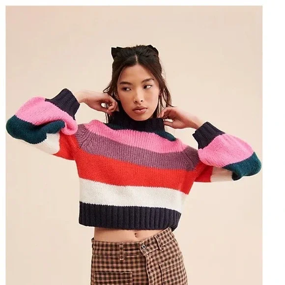 Rolla's Covergirl Gigi Knit Sweater Large Striped Wool‎ Blend Balloon Sleeves