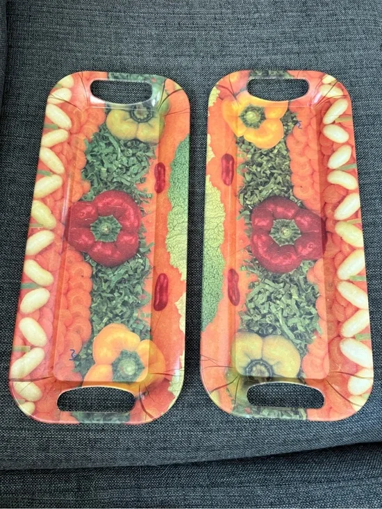 Vegetable Print Serving Tray - Orange & Red (2)
