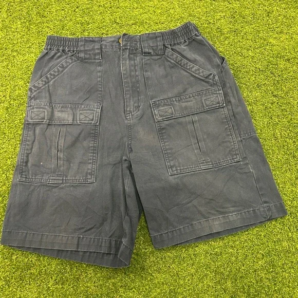 Mens Cargo‎ Shorts Faded Black Elastic Waist Utility Workwear 24 Waist