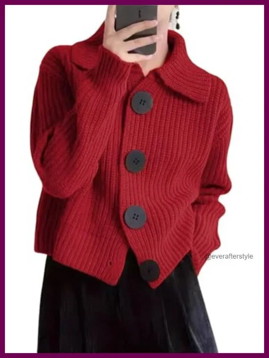 Women's Cropped Cardigan Sweater Chunky Knit Button Down Long Sleeve Fall Jacket