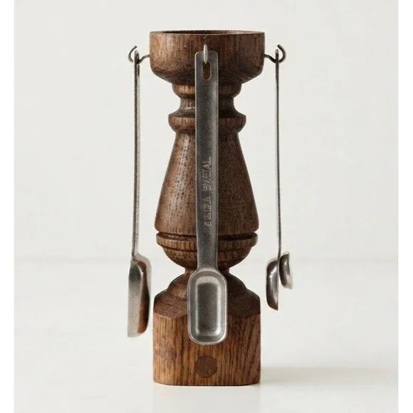 Vintage Wood Measuring Spoon Tree Stand Caddy Spoon Holder Handmade Signed