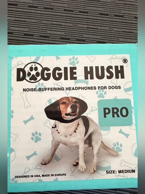 Doggie Hush Pro Noise-Buffering Headphones for Dogs Black Sz M