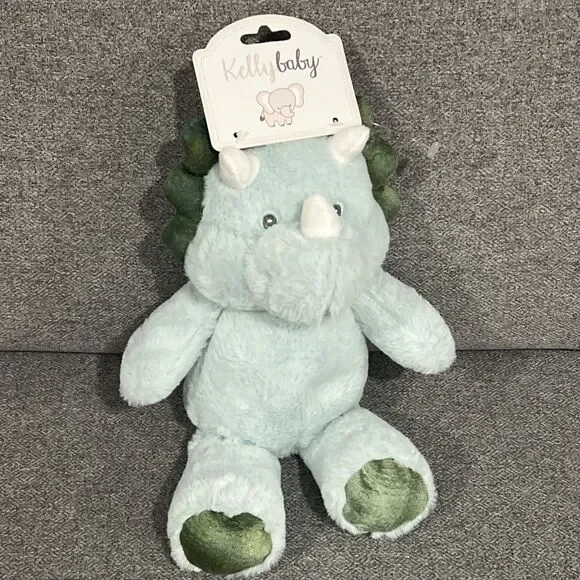 Kelly Baby Green Dinosaur Rattle Crinkle Lovey Toy Triceratops Kellybaby 12”