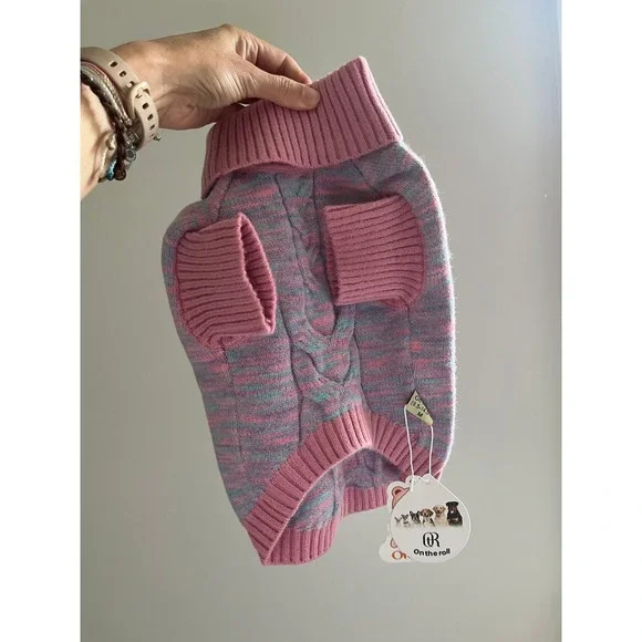 Cable Knit Dog Sweater Medium Space Dye Pet Puppy Turtleneck M‎ Pastel Pink Cute