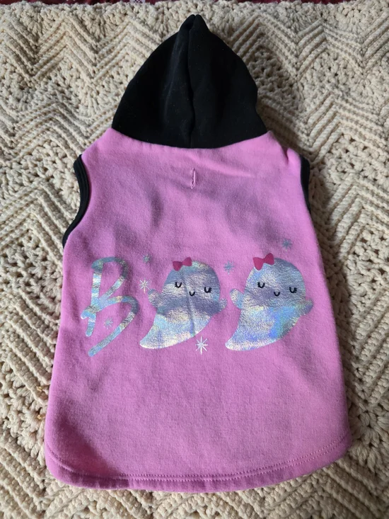 Pink & Black Small Pet Hoodie with Holographic Ghosts