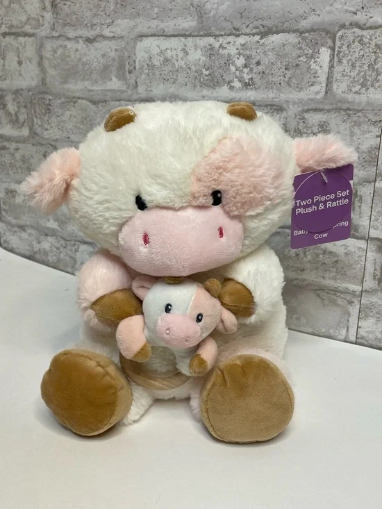 Animal Adventure Cow Baby Toy Plush Stuffed Animal With Rattle Stuffie NWT Lovey