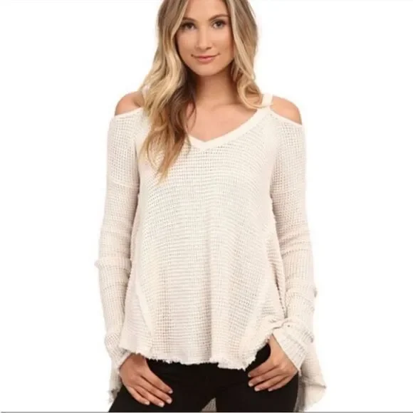 Free People Ivory Moonshine Cold Shoulder Sweater Size M
