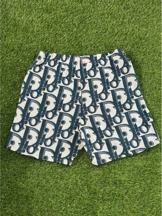 Custom Woven Blue Cotton Blend Shorts, Men L