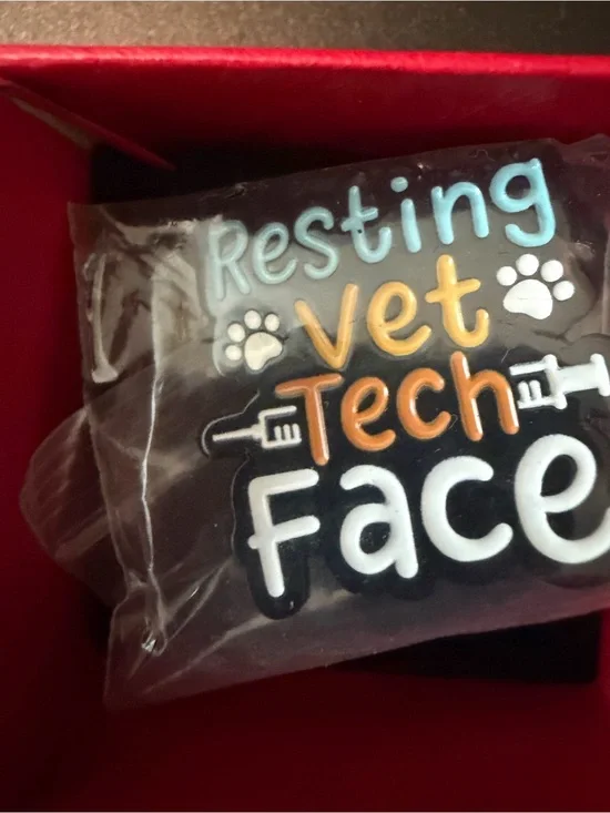 Resting Vet Tech Face Badge Pin — Black with Multicolor Lettering (4 pack)