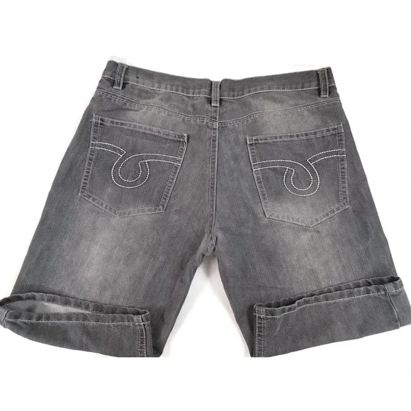 Avirex Shorts Mens 38 Gray Denim Jean Cuffed Stitch Pocket Casual Walking