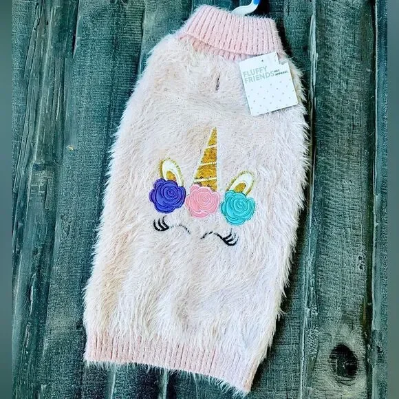 Soft Pink Unicorn Sequin Embroidered Dog Pet Sweater M
