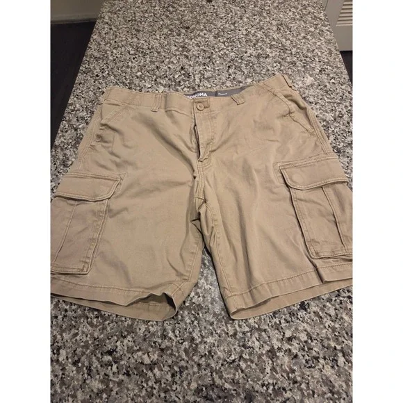 Sonoma Cargo Shorts Mens 40 Khaki Tan Flexwear Stretch Cotton Utility Pocket