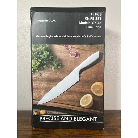Hunter Dual 15 Piece Knife‎ Set GX-15 German High Carbon Stainless Steel White