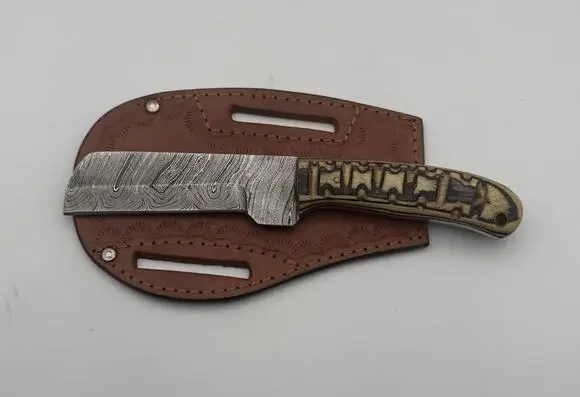 Handmade Damascus Steel Fixed Blade Knife w/ Leather Sheath – Pakistan Made NEW