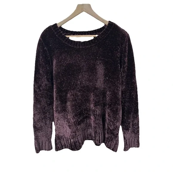 Orvis Chenille‎ Sweater Size M Burgundy Purple Velvety Crew Neck Pullover