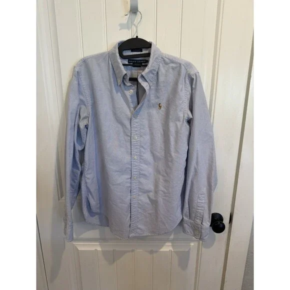 Ralph Lauren Boys Size 10 Blue Oxford Shirt Classic Fit Pony Button Down Cotton