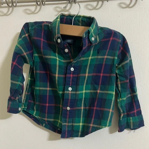EUC Ralph Lauren Plaid Long Sleeve Button Down Shirt 18 mths‎