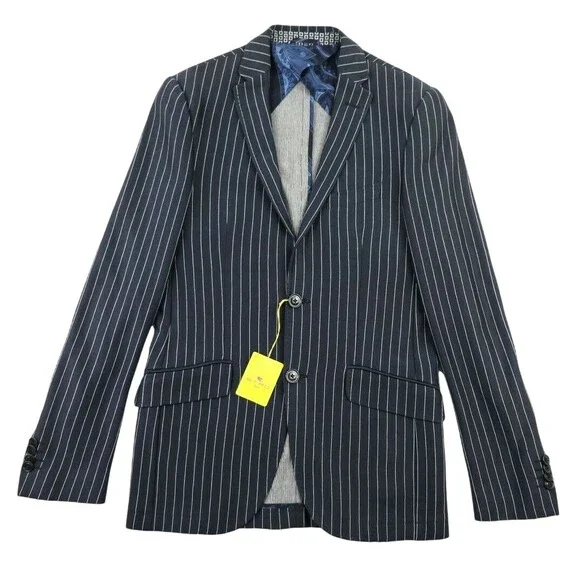 ETRO Sport Coat 38 (48 Eu) Slim Fit Navy White Stripe Silk Cotton Blazer Italy