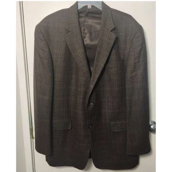 Oscar de la Renta Men's Brown Sportscoat Blazer Lambswool‎ Cashmere Blend 46L