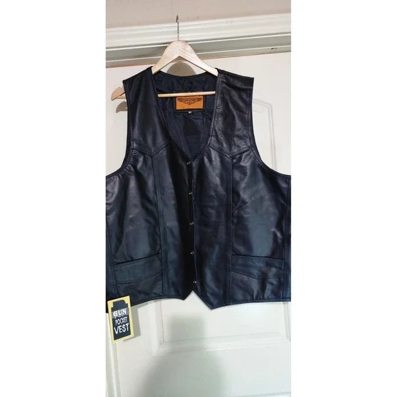 Gargoyle Bells Gun Pocket‎ Vest Leather Biker Concealed Carry Men's NWT 58