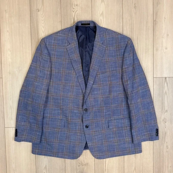 Michael Kors Mens 50R Blue Plaid Two Button Blazer Sport Coat Jacket