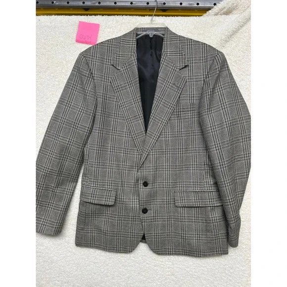 Vintage Mens Glen Plaid Blazer Two Button Sport Coat Gray Made in USA 42R
