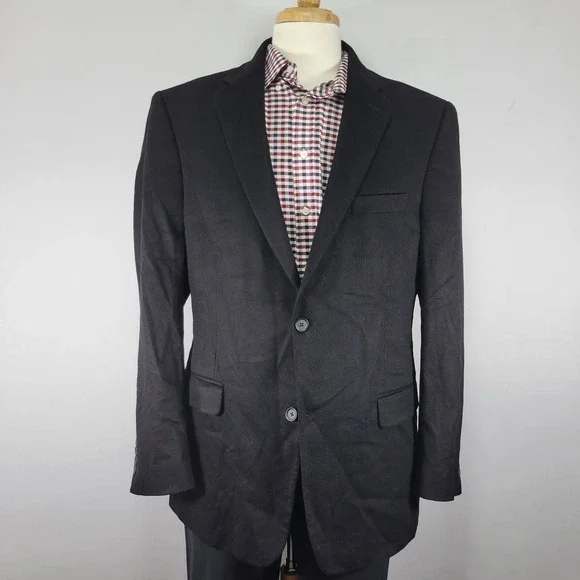 JOS A BANK Men's Sport Coat Blazer Two Button Black 100% Cashmere‎ Size 44L