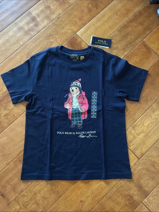 New Ralph Lauren Navy Tee with Polo Bear Graphic